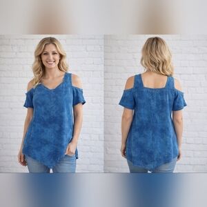 cottonseed casual wear blue tie dye cold shoulder cotton top womens s